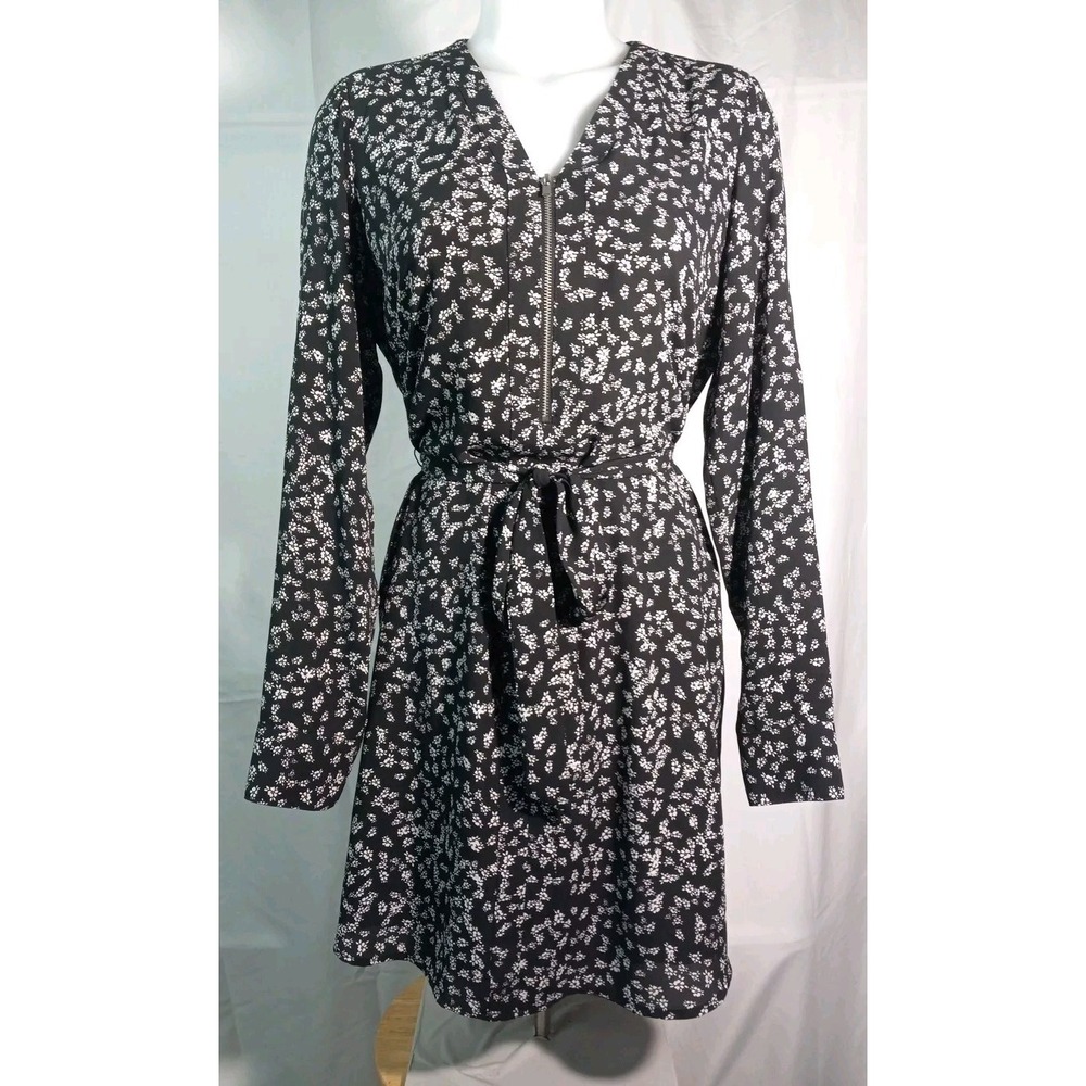 Express Women Black Multicolored Floral Long Sleeve Shirt Dress Size Small